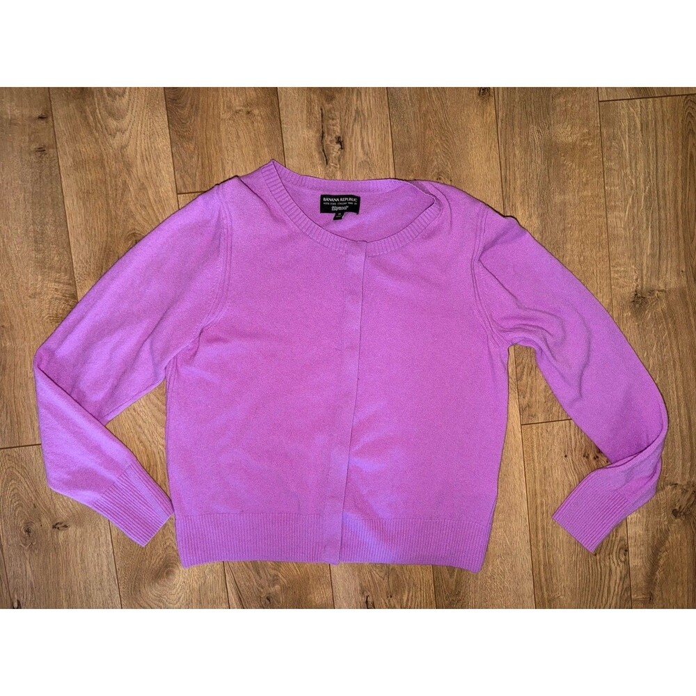 Womens Banana Republic Italian Filpucci Merino Sweater XL Purple Button Cardigan